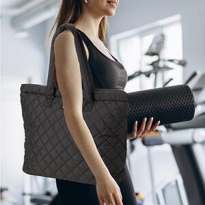 Never used! Quilted Black Letters Tote Bag with Pockets